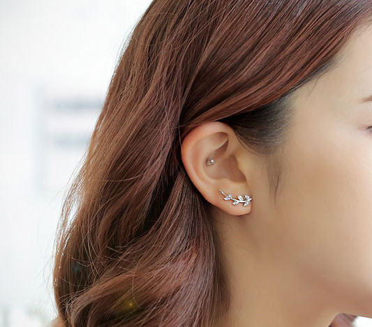 Rhinestone Leaf Earrings